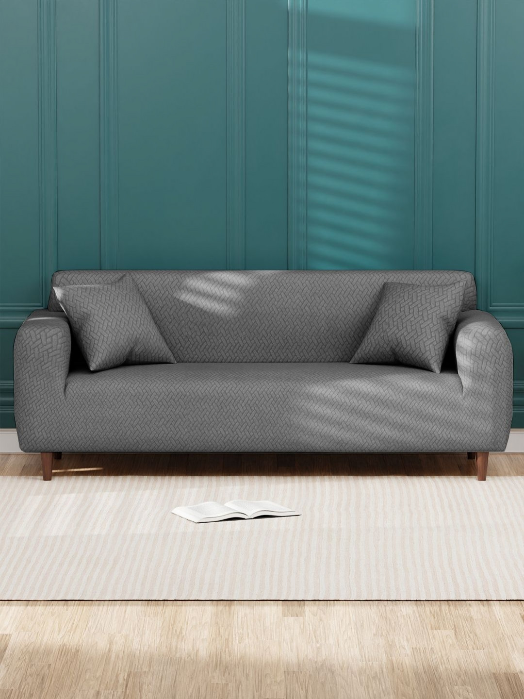 

Myntra Elegant Homes Grey Textured Three Seater Sofa Cover With 2 Cushion Covers
