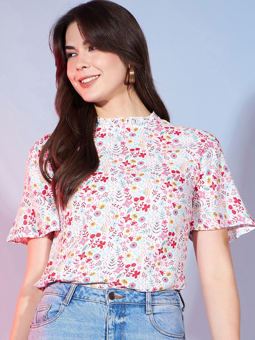 

DressBerry Women Floral Printed High Neck Top, White