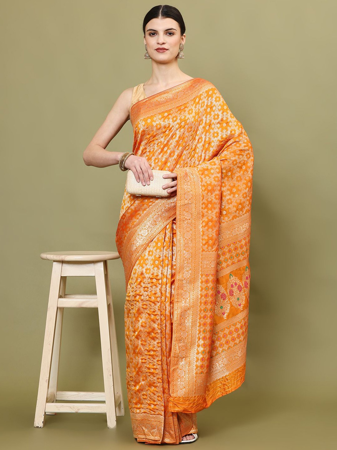 

Meena Bazaar Woven Design Zari Art Silk Banarasi Saree, Mustard