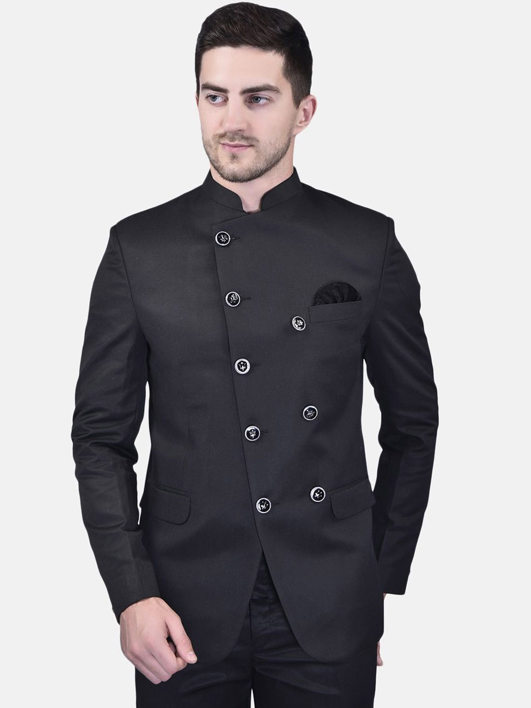 

BOWLIFESTYLE Mandarin Collar Single Breasted Blazer, Black
