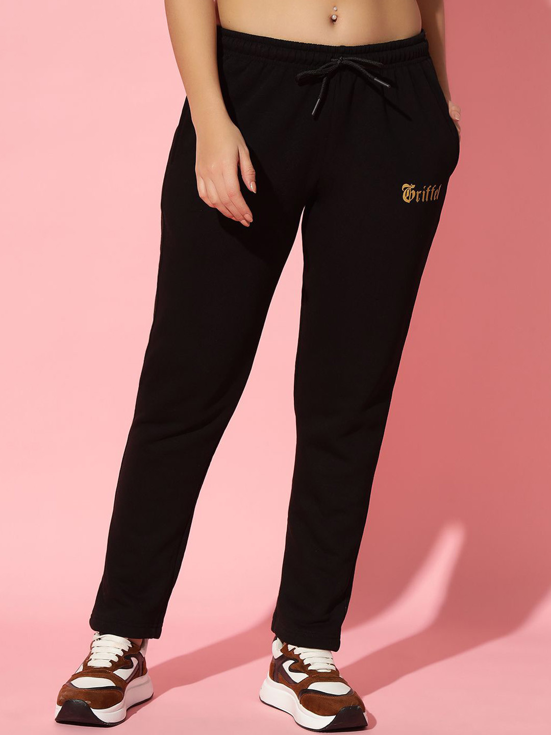 

GRIFFEL Women Regular Fit Mid Rise Track Pants, Black