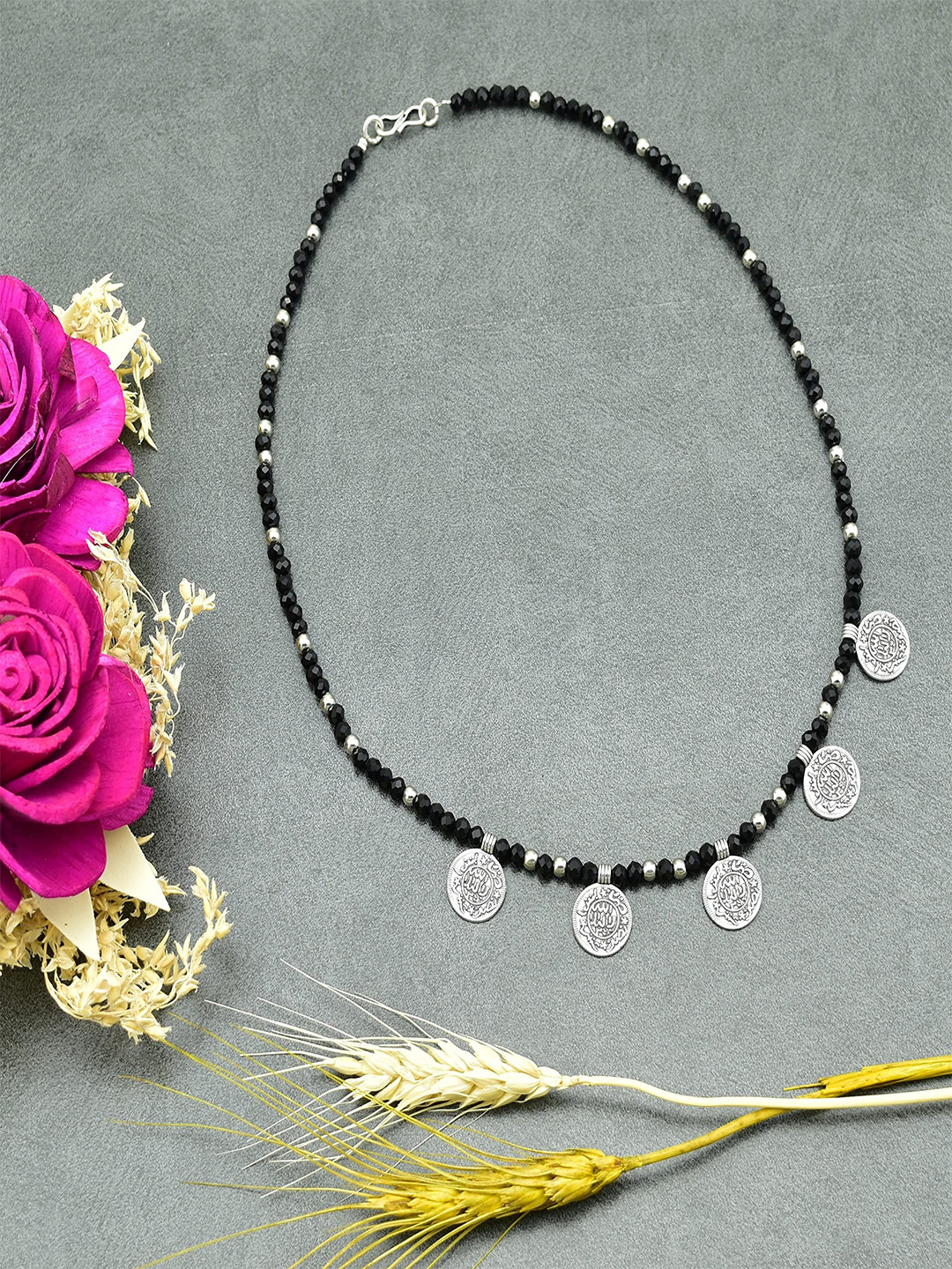 

HIGH TRENDZ Brass Oxidised Necklace, Silver
