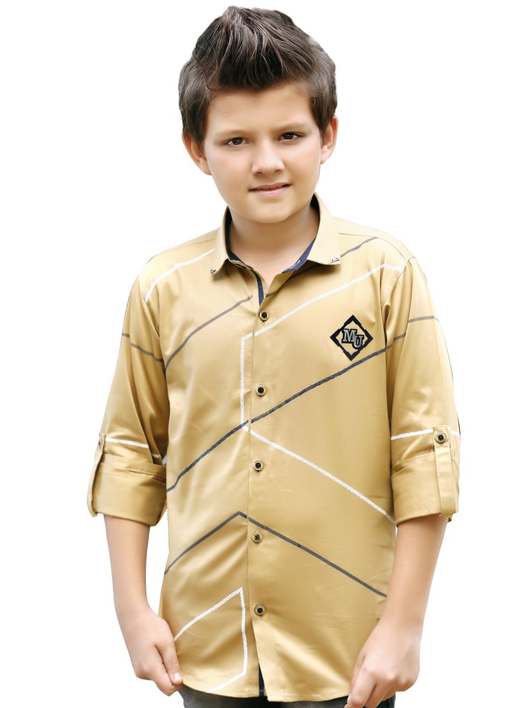 

MashUp Boys Classic Windowpane Checks Opaque Casual Shirt, Khaki