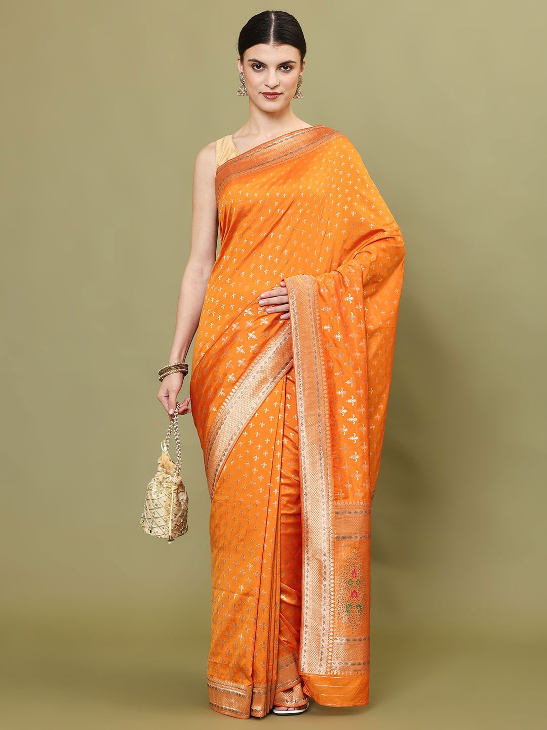 

Meena Bazaar Ethnic Motifs Woven Art Silk Banarasi Saree, Mustard