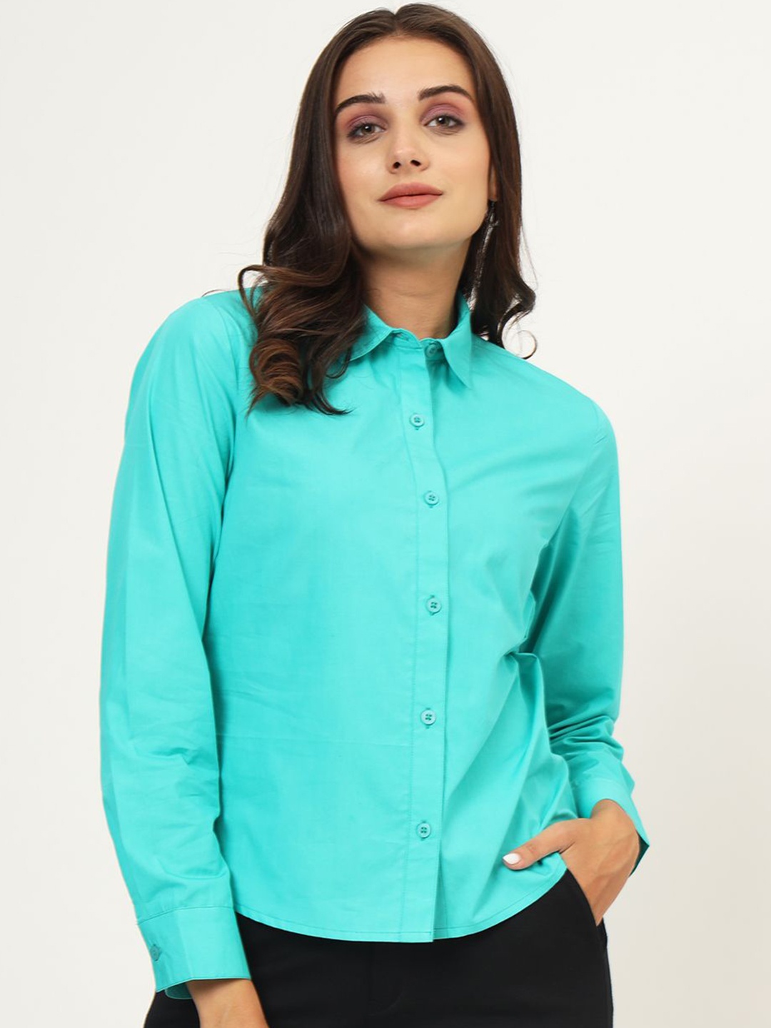 

CHARMGAL Women Classic Slim Fit Opaque Formal Shirt, Teal