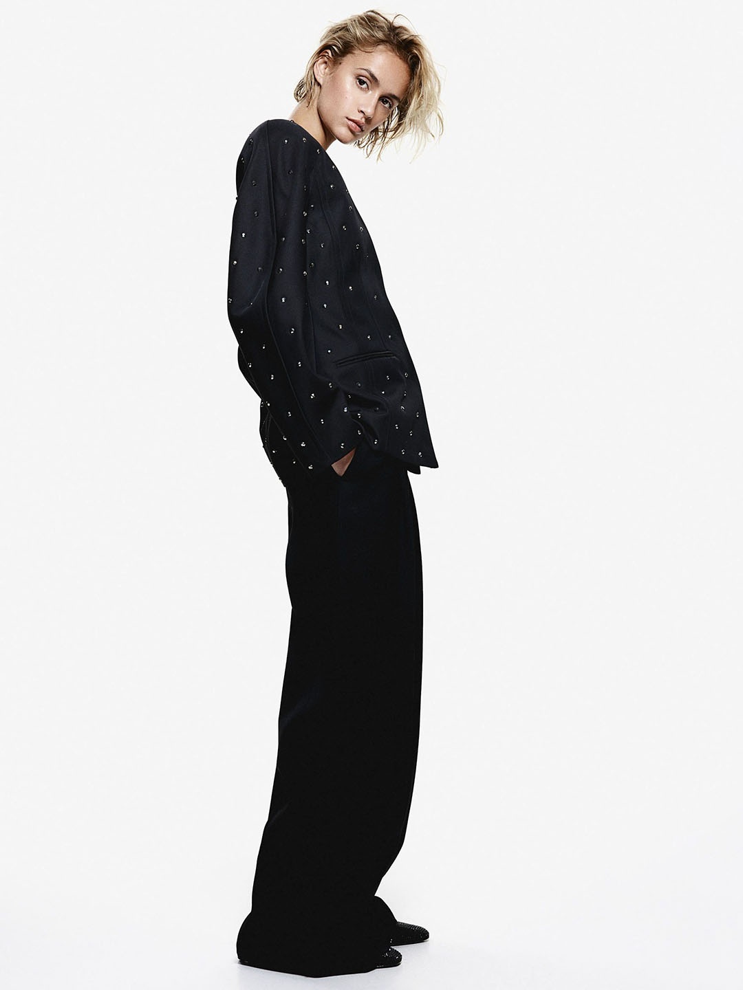 

H&M Rhinestone-Embellished Jacket, Black
