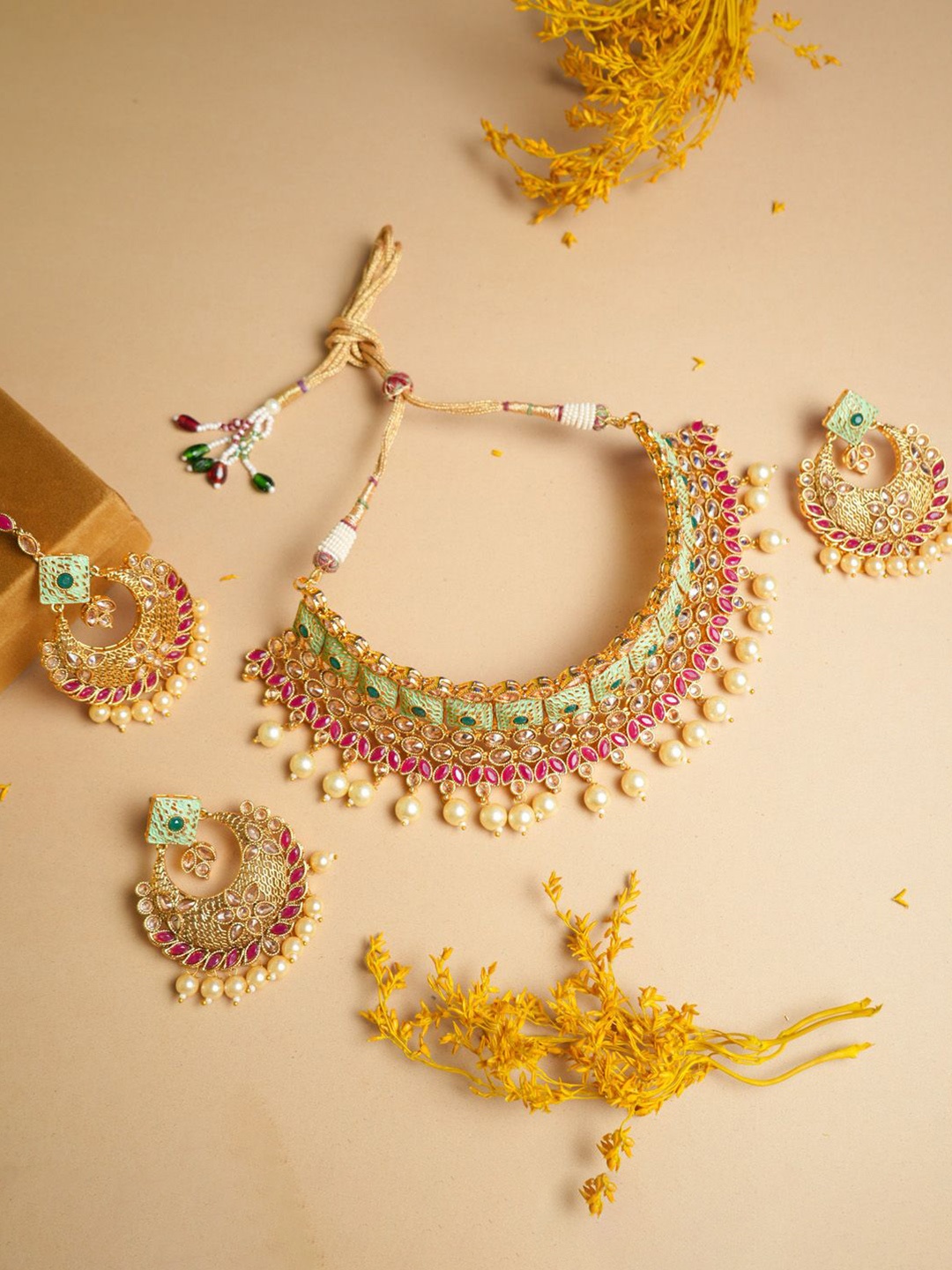 

VIRAASI Gold-Plated Stone Studded & Beaded Jewellery Set