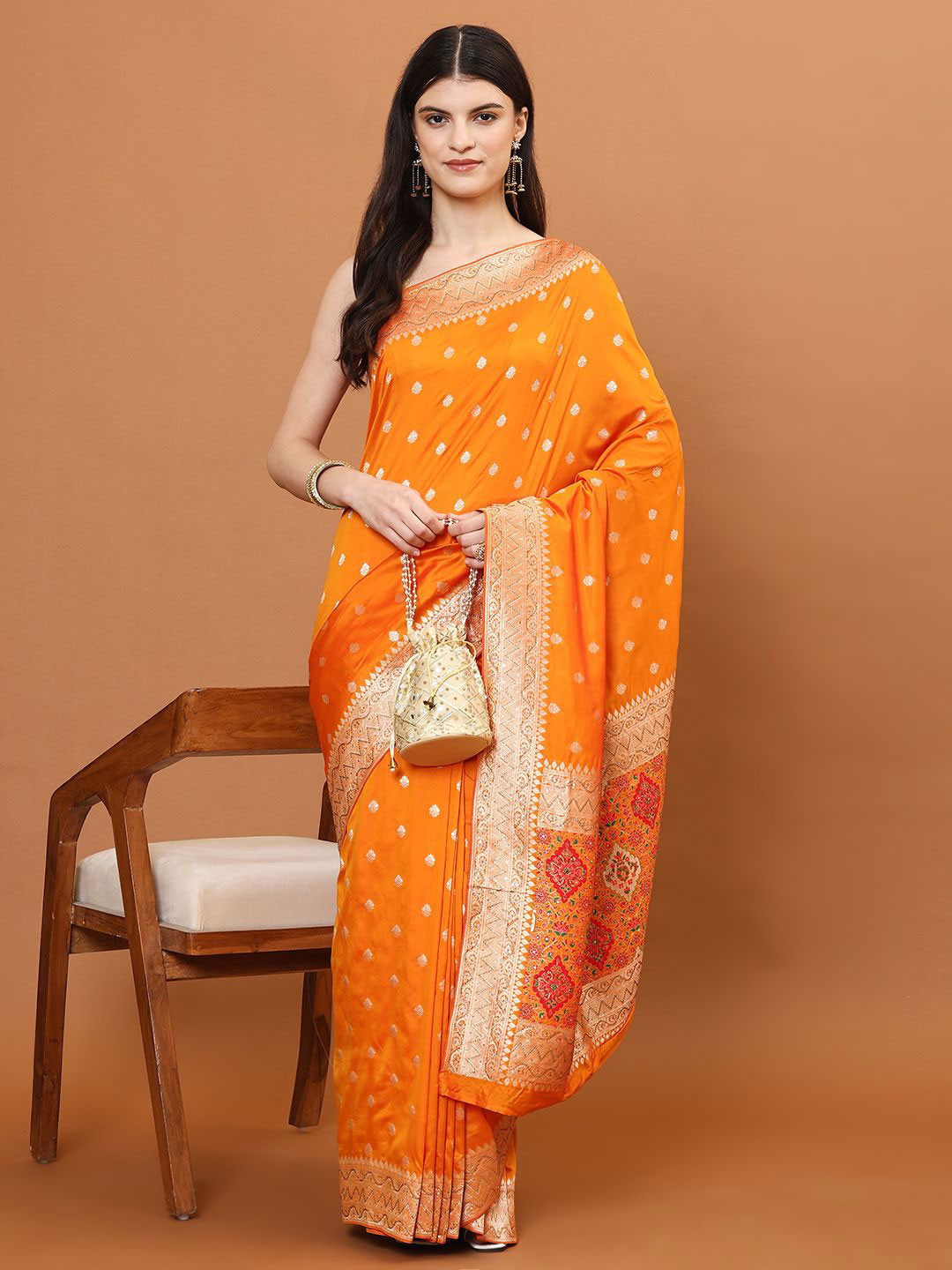 

Meena Bazaar Ethnic Motifs Woven Art Silk Banarasi Saree, Mustard