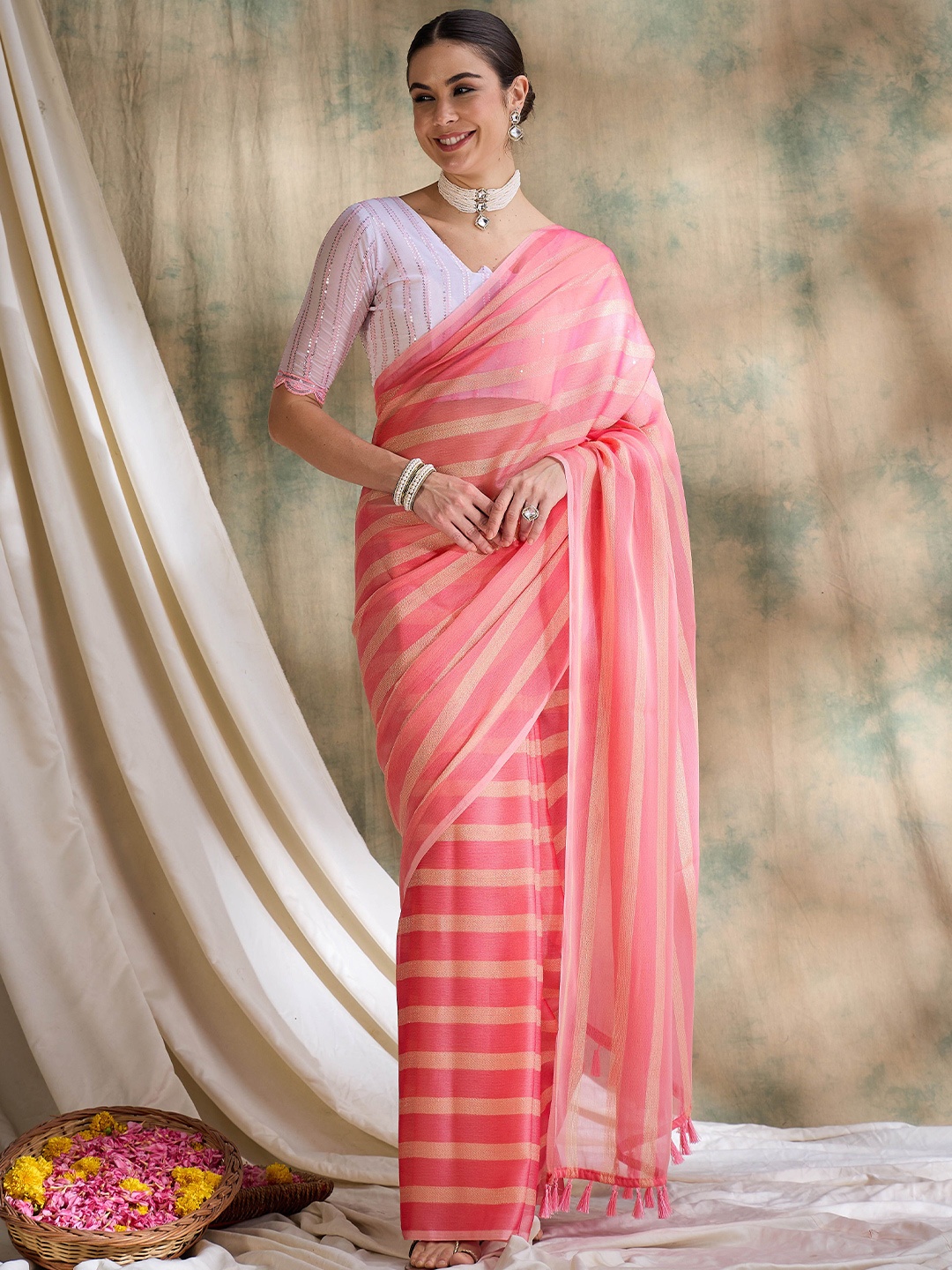 

Suha Embellished Art Silk Ready to Wear Saree, Peach