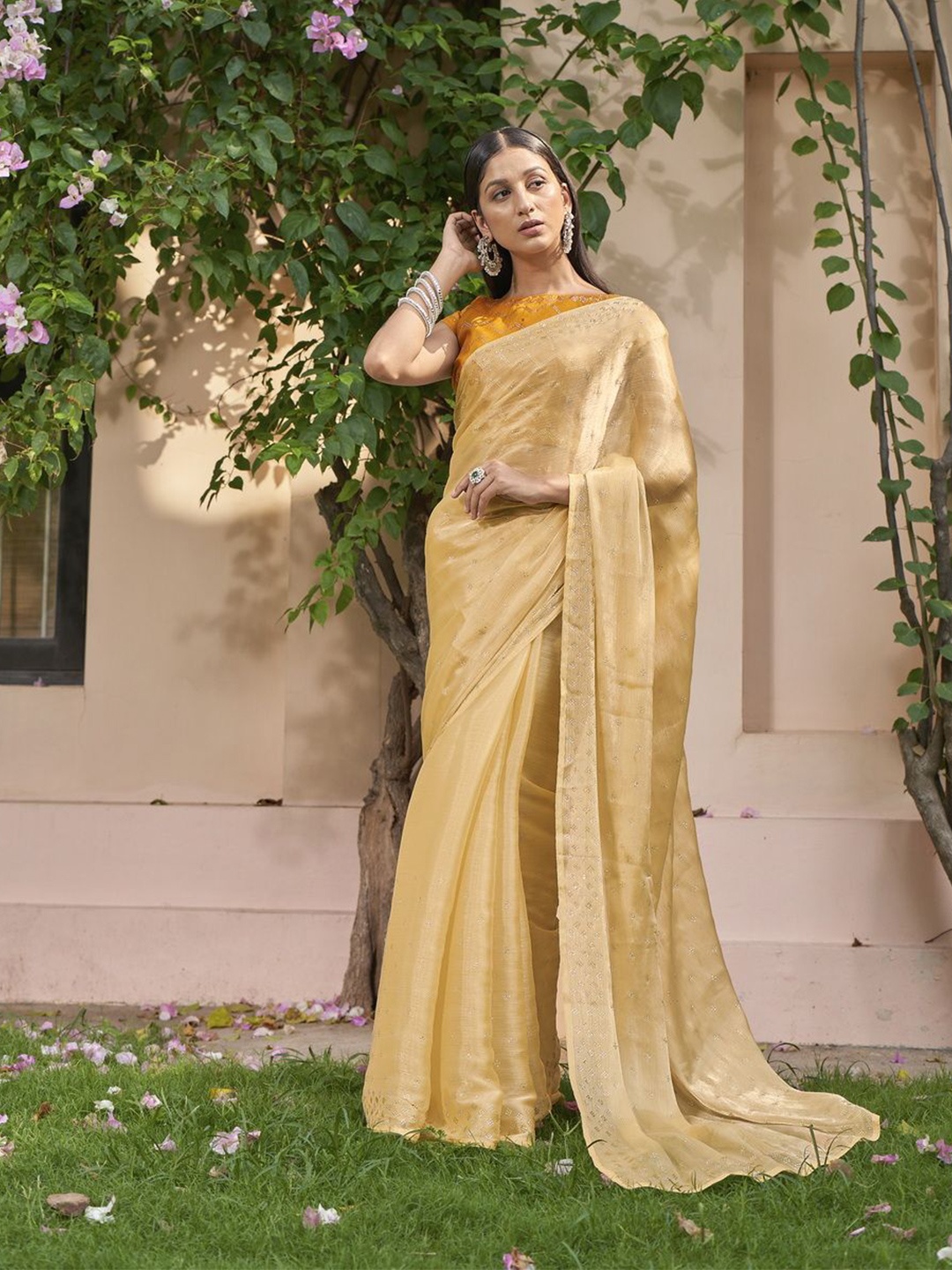 

Kalista Embellished Beads and Stones Pure Chiffon Saree, Yellow