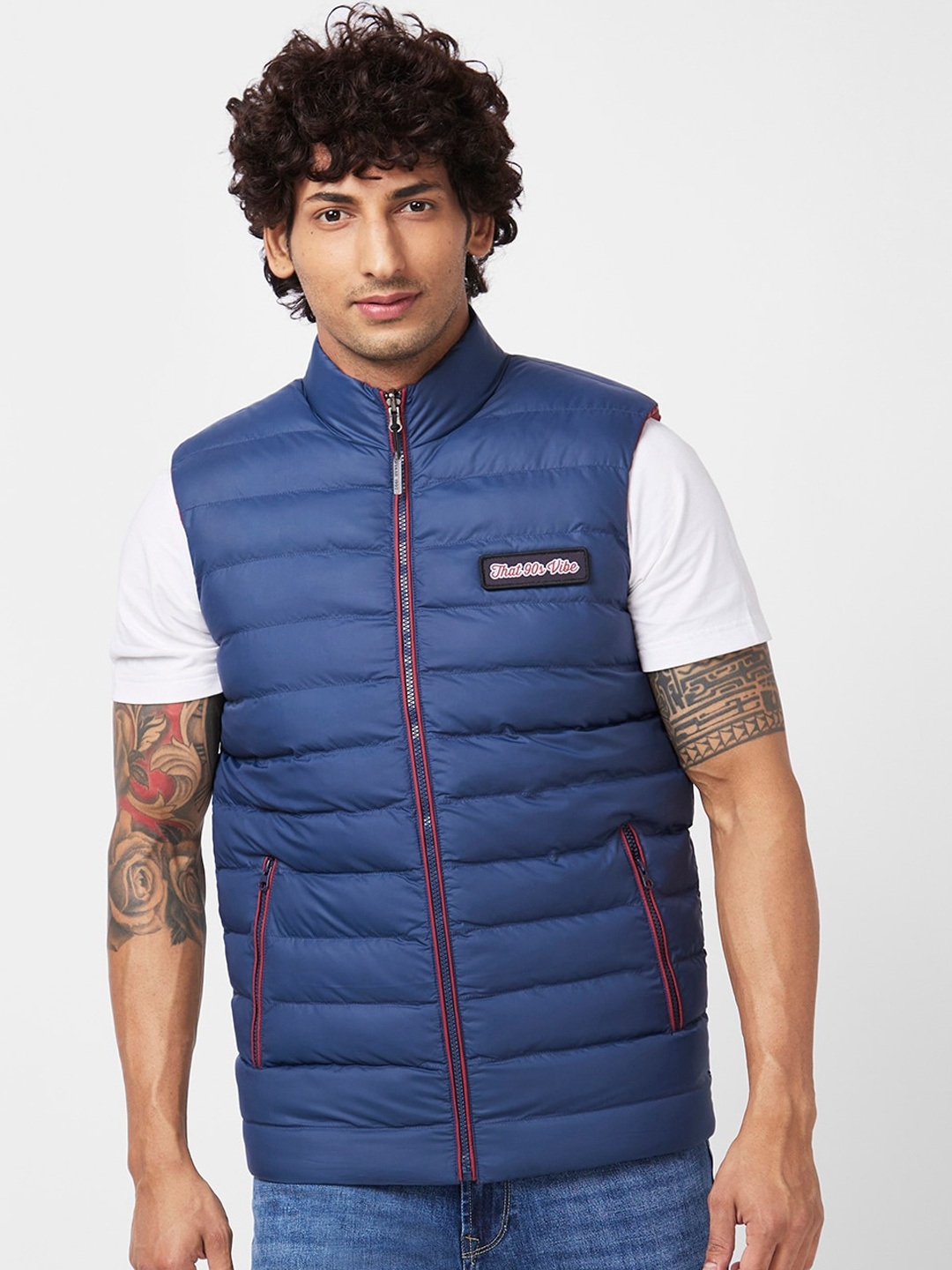 

SPYKAR Mock Collar Slim Fit Puffer Jacket, Blue