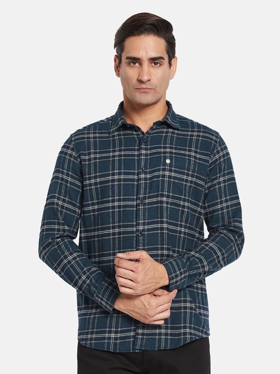 

METTLE Men Opaque Checked Casual Shirt, Green