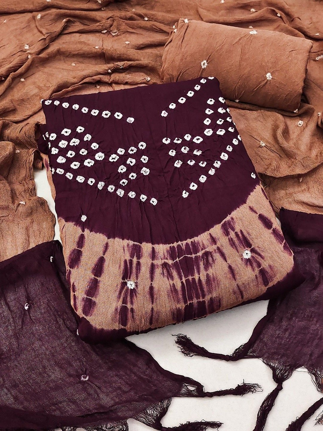 

mimi design Unstitched Dress Material, Brown