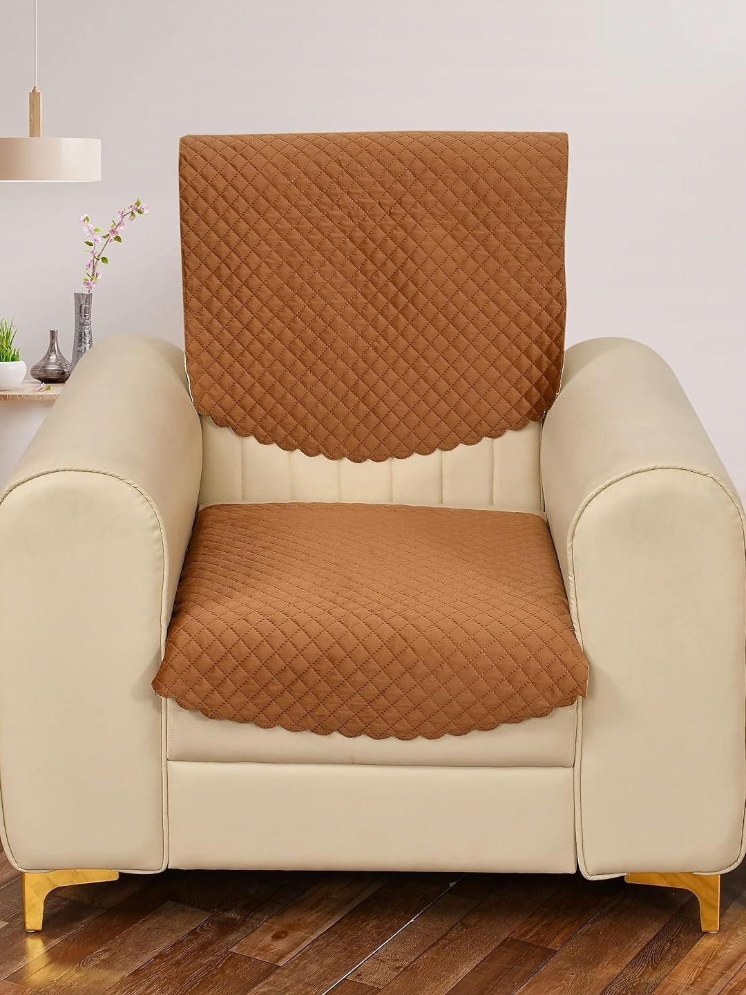 

Bajo's Brown 2 Pieces Checked Velvet 1 Seater Sofa Cover