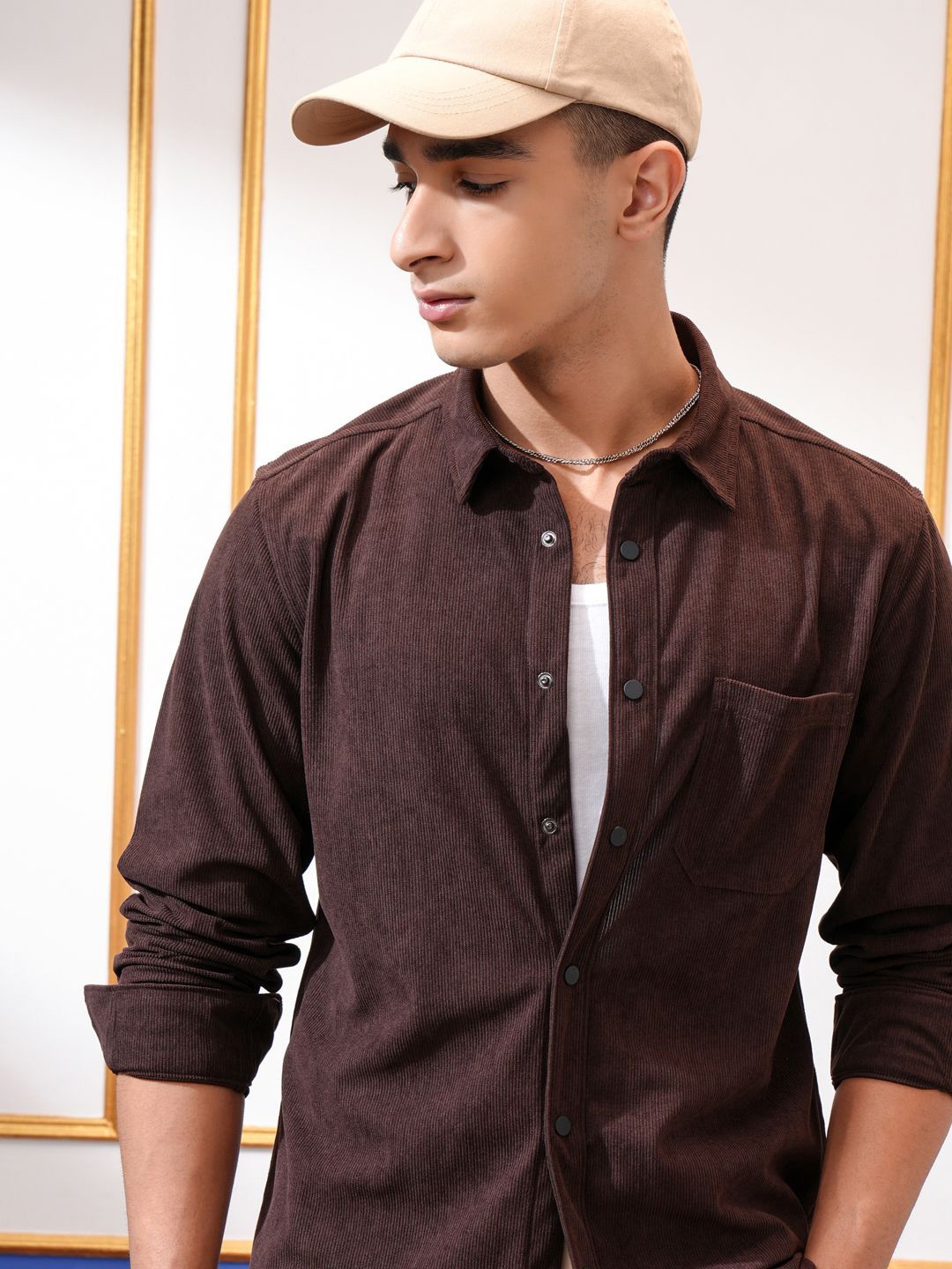 

HIGHLANDER Men Slim Fit Opaque Casual Shirt, Brown