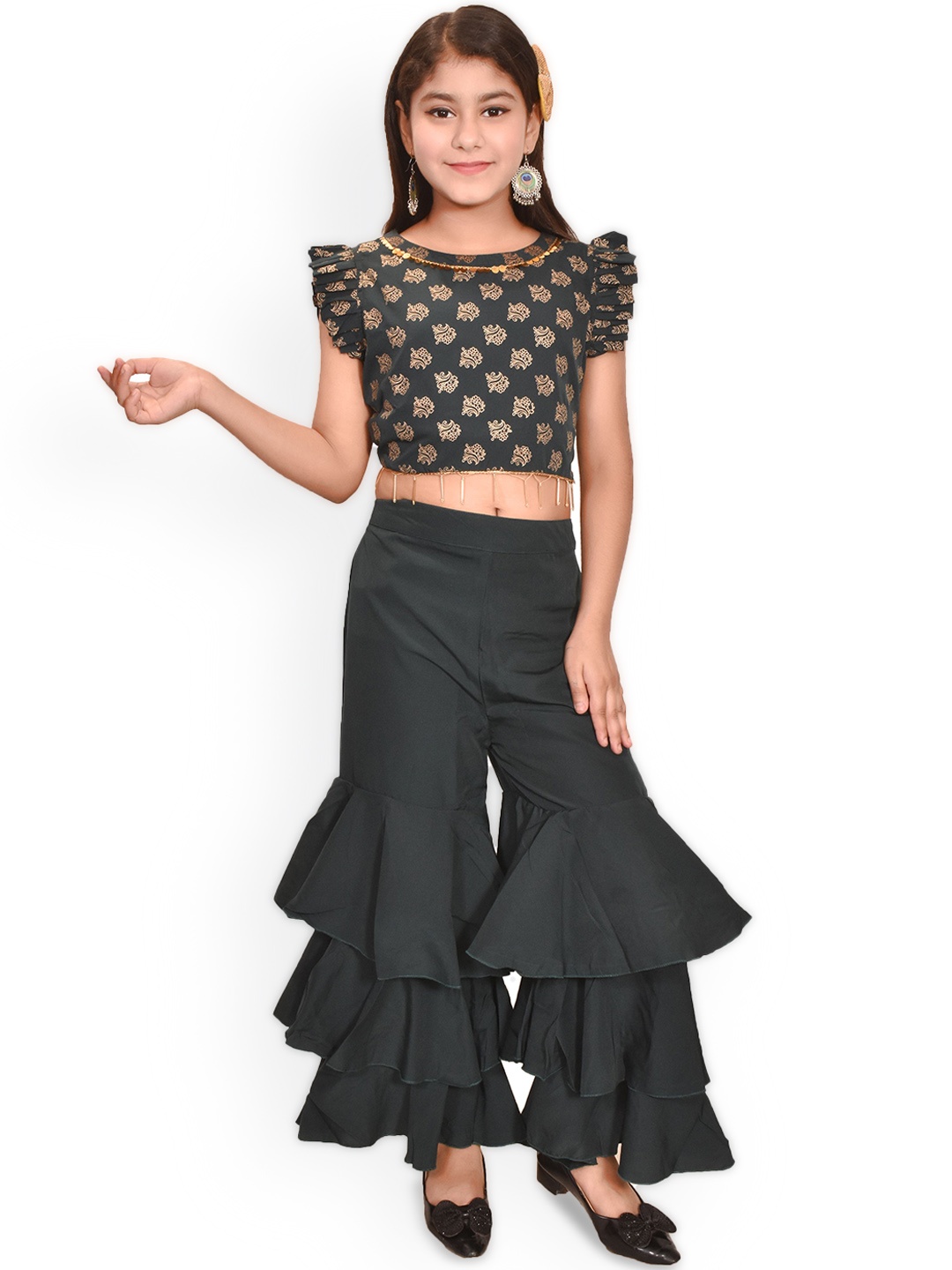

Arshia Fashions Girls Printed Top with Sharara, Green