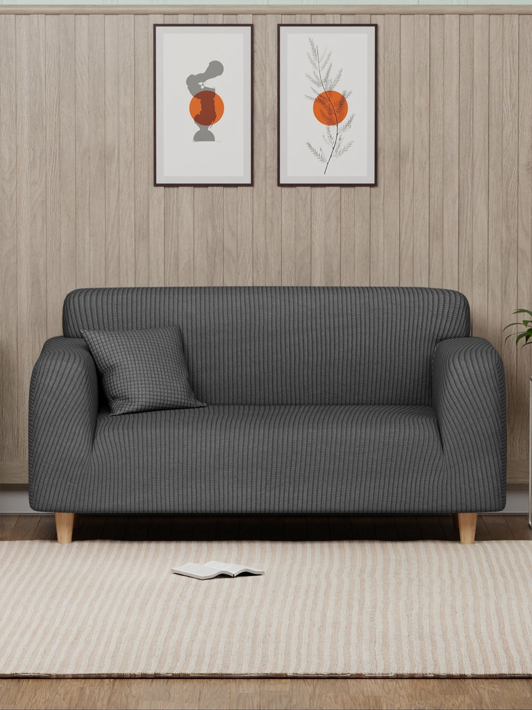 

Myntra Elegant Homes Grey Textured Two Seater Sofa Cover With Cushion Cover