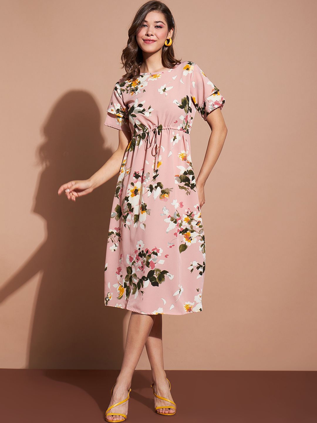 

DressBerry Women Floral Printed Fit and Flare Dress, Pink