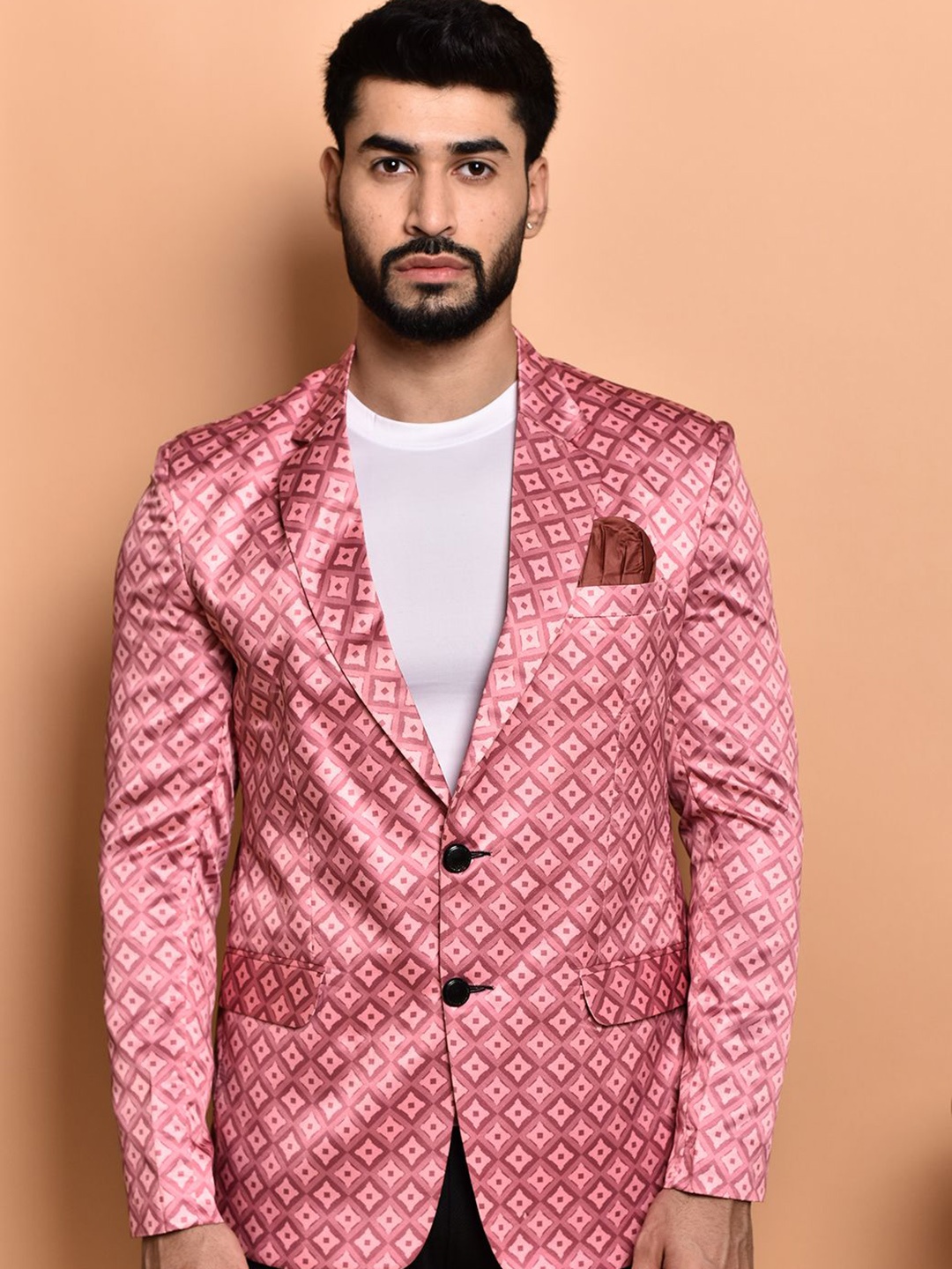 

PRINTINDIA Men Printed Single-Breasted Blazer, Pink