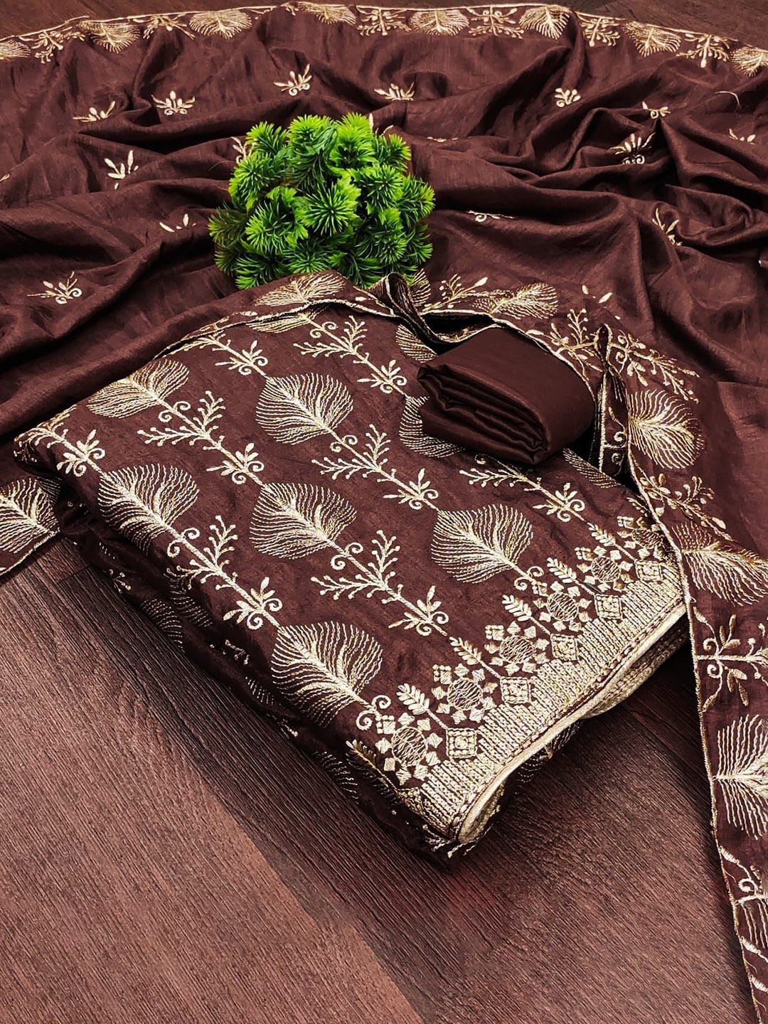 

ZEEPKART Unstitched Dress Material, Brown