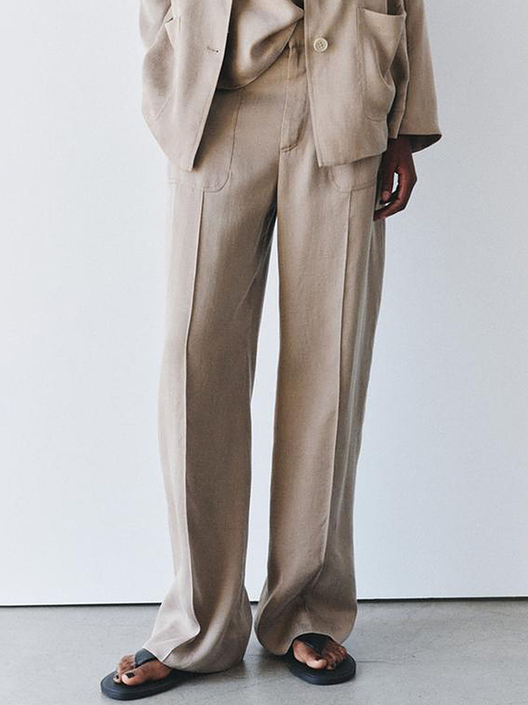 

LULU & SKY Women High-Rise Loose Fit Trousers, Beige