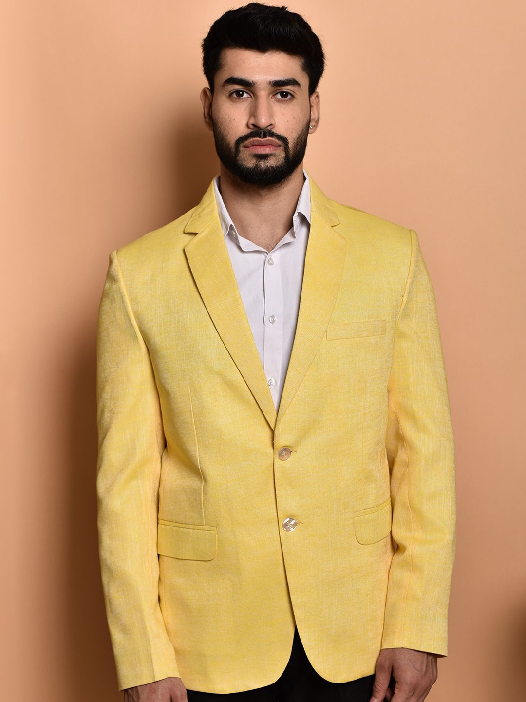 

PRINTINDIA Notched Lapel Single Breasted Formal Blazer, Yellow