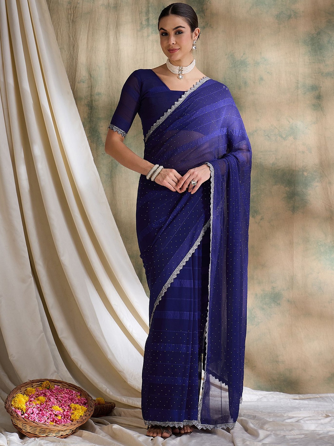 

Suha Embellished Sequinned Art Silk Saree, Blue