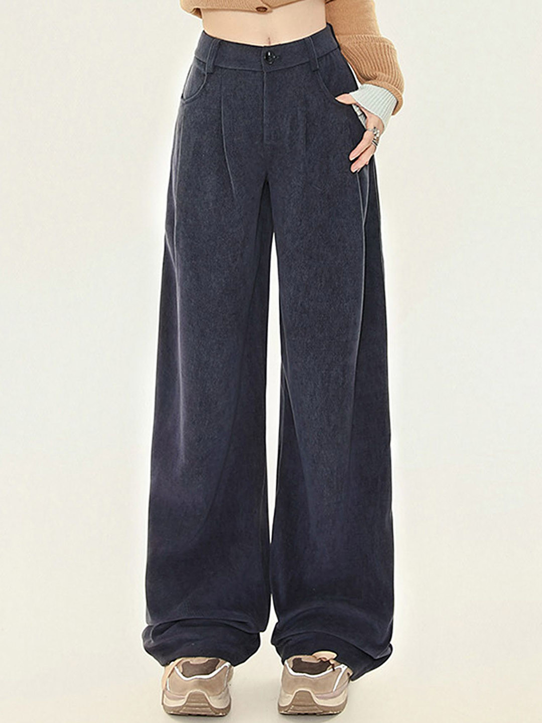 

LULU & SKY Women Loose Fit High-Rise Wide Leg Trousers, Blue