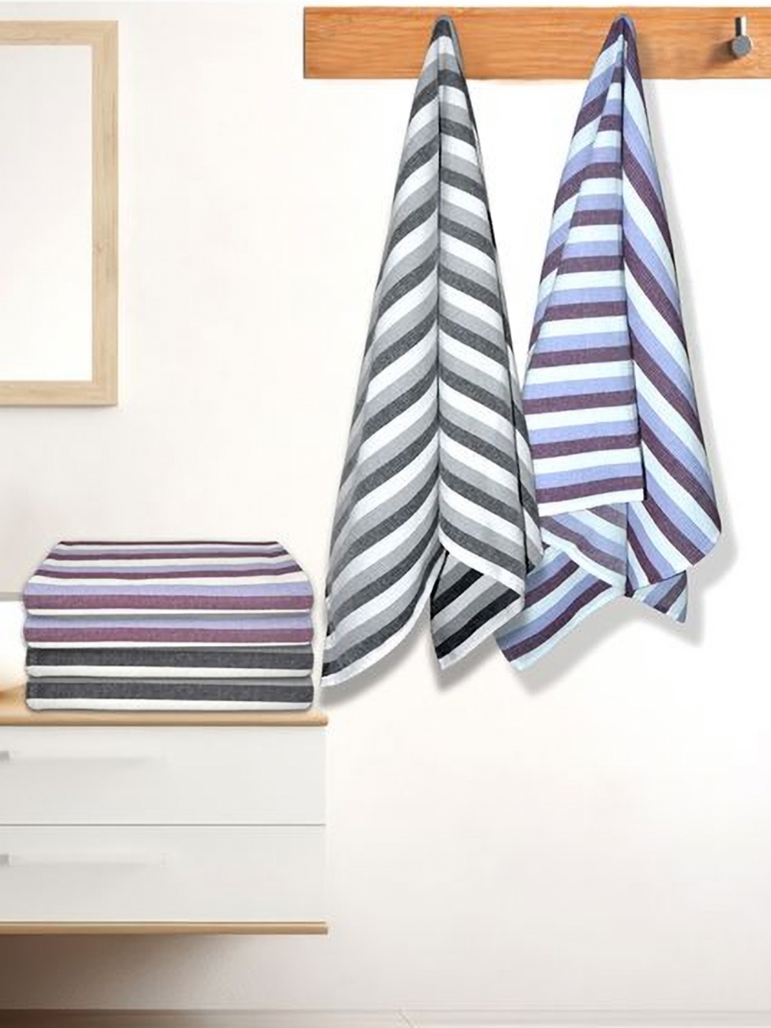 

Athom Living Iris Grey & Blue 6 Pieces Striped Cotton 210 GSM Bath Towels