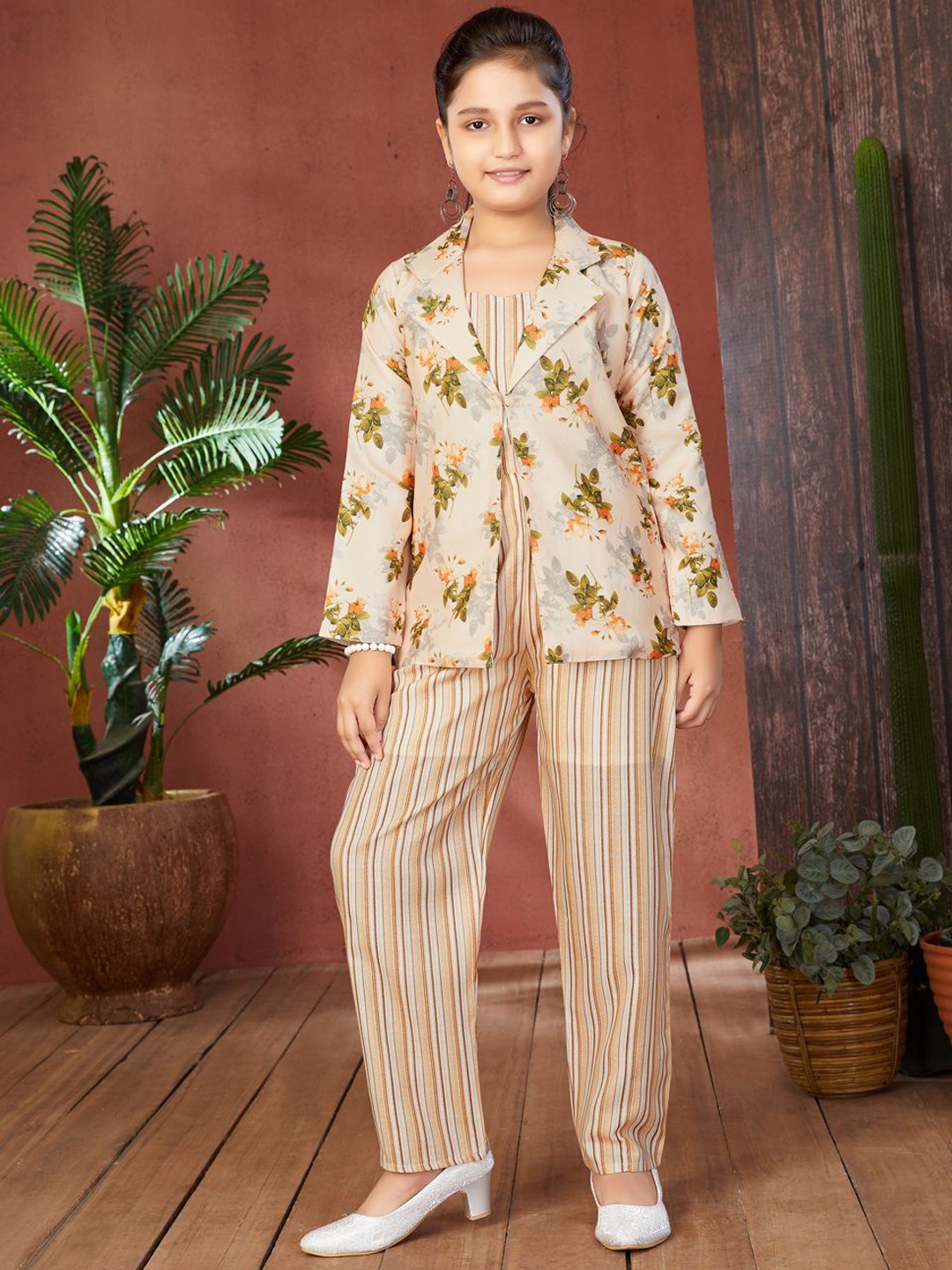 

BAESD Girls Printed Top with Trousers, Peach
