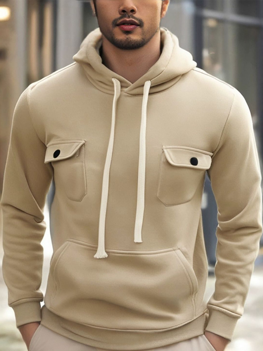 

StyleCast x Revolte Men Hooded Sweatshirt, Khaki