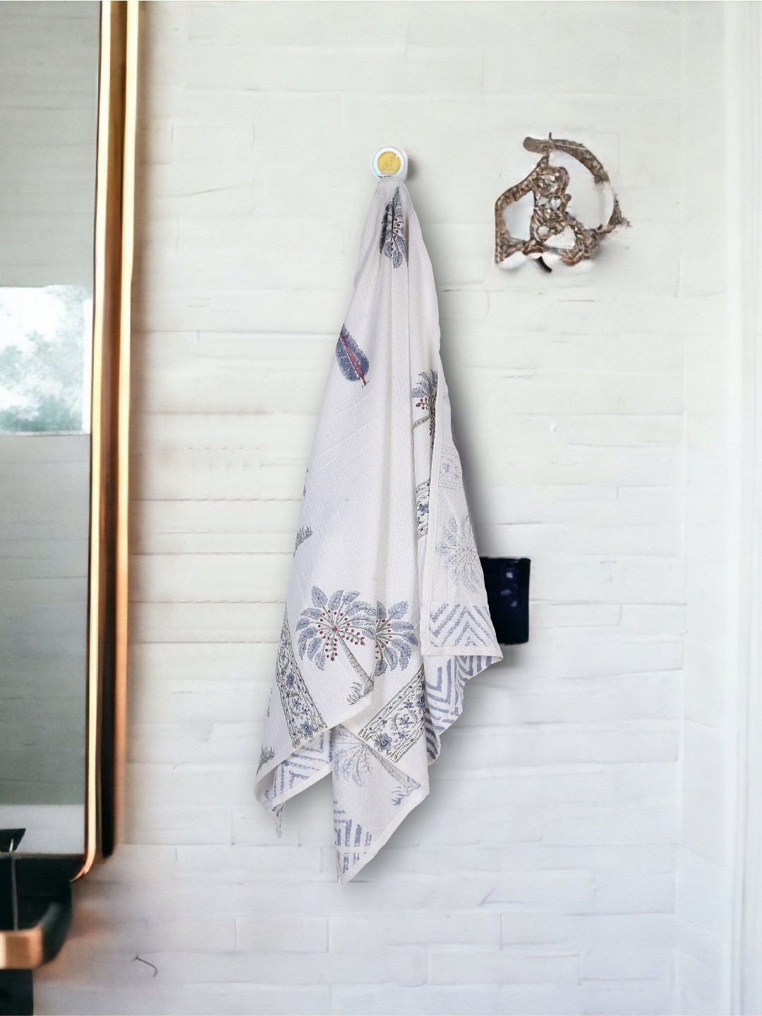 

Texstylers Blue & White Printed Cotton 300 GSM Bath Towel