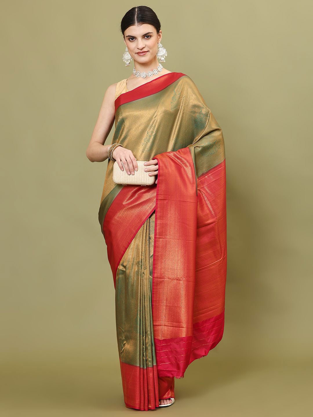 

Meena Bazaar Woven Design Zari Art Silk Saree, Green