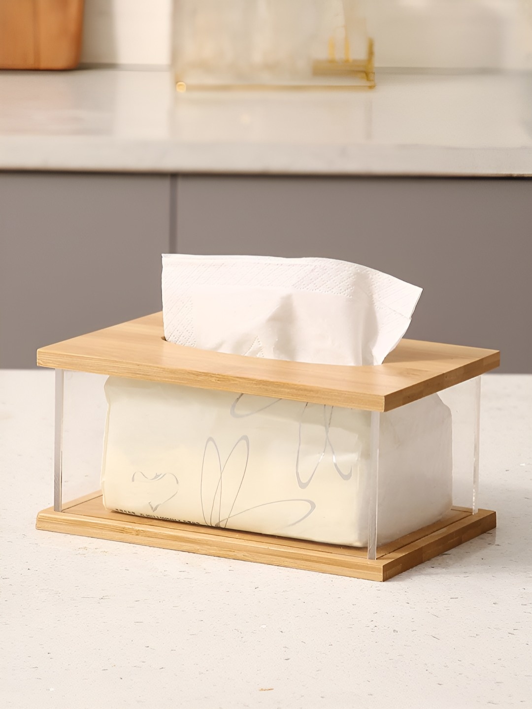 

HOKIPO Beige Bamboo Tissue Holders