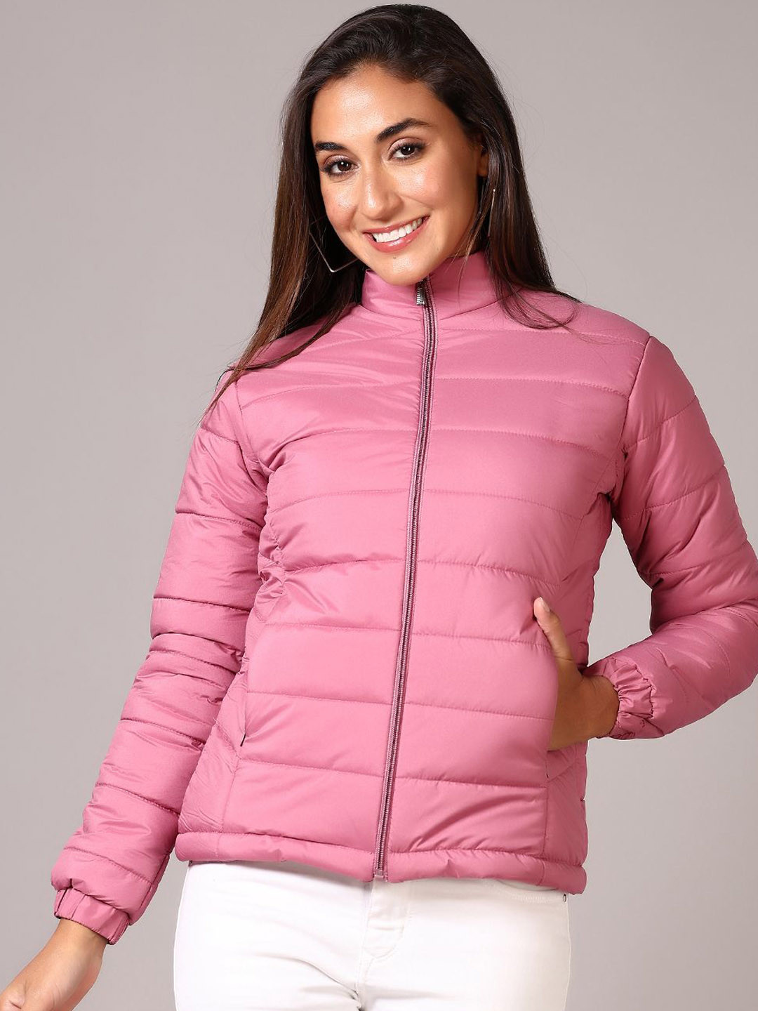 

V-Mart Women Bomber with Patchwork Jacket, Pink