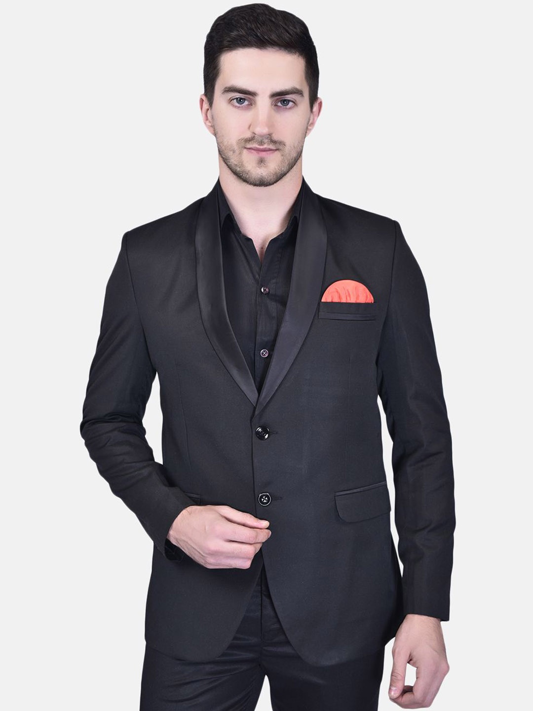 

PRINTINDIA Notched Lapel Singe-Breasted Blazer, Black