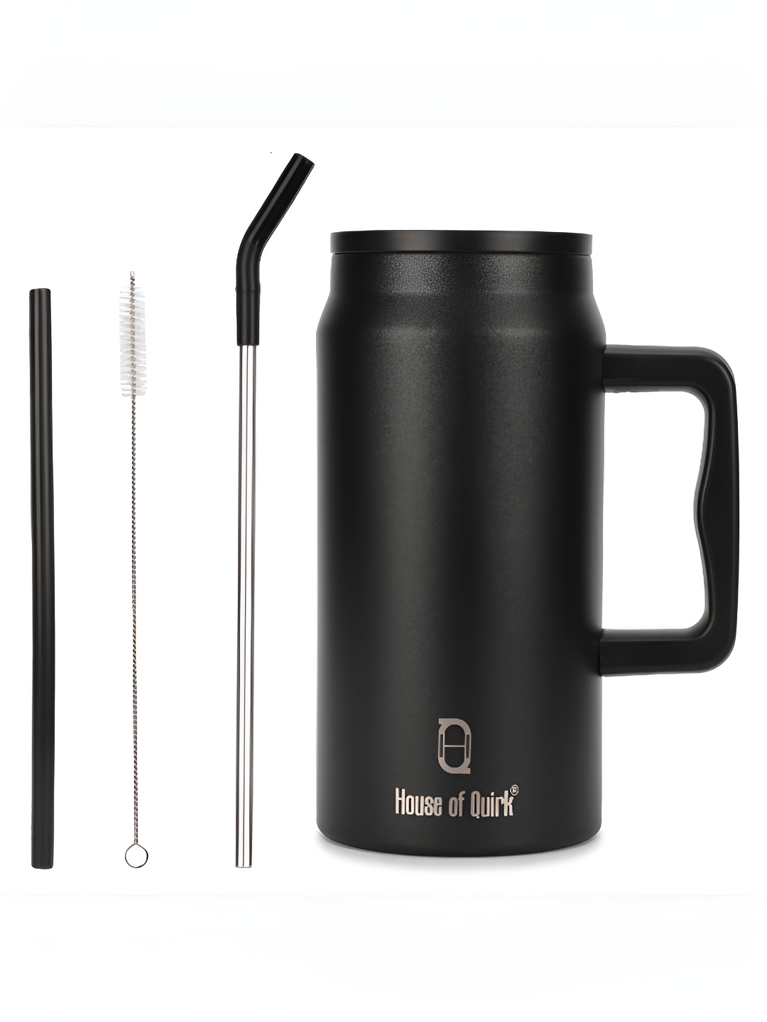 

HOUSE OF QUIRK Stainless Steel Double Wall Vacuum Water Bottle With Straw 1.5L, Black