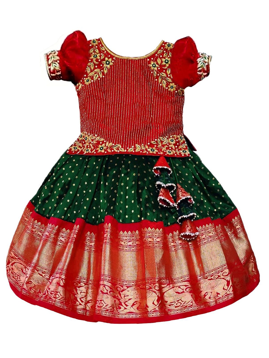 

Wommaniya Impex Girls Embroidered Ready to Wear Lehenga &, Red