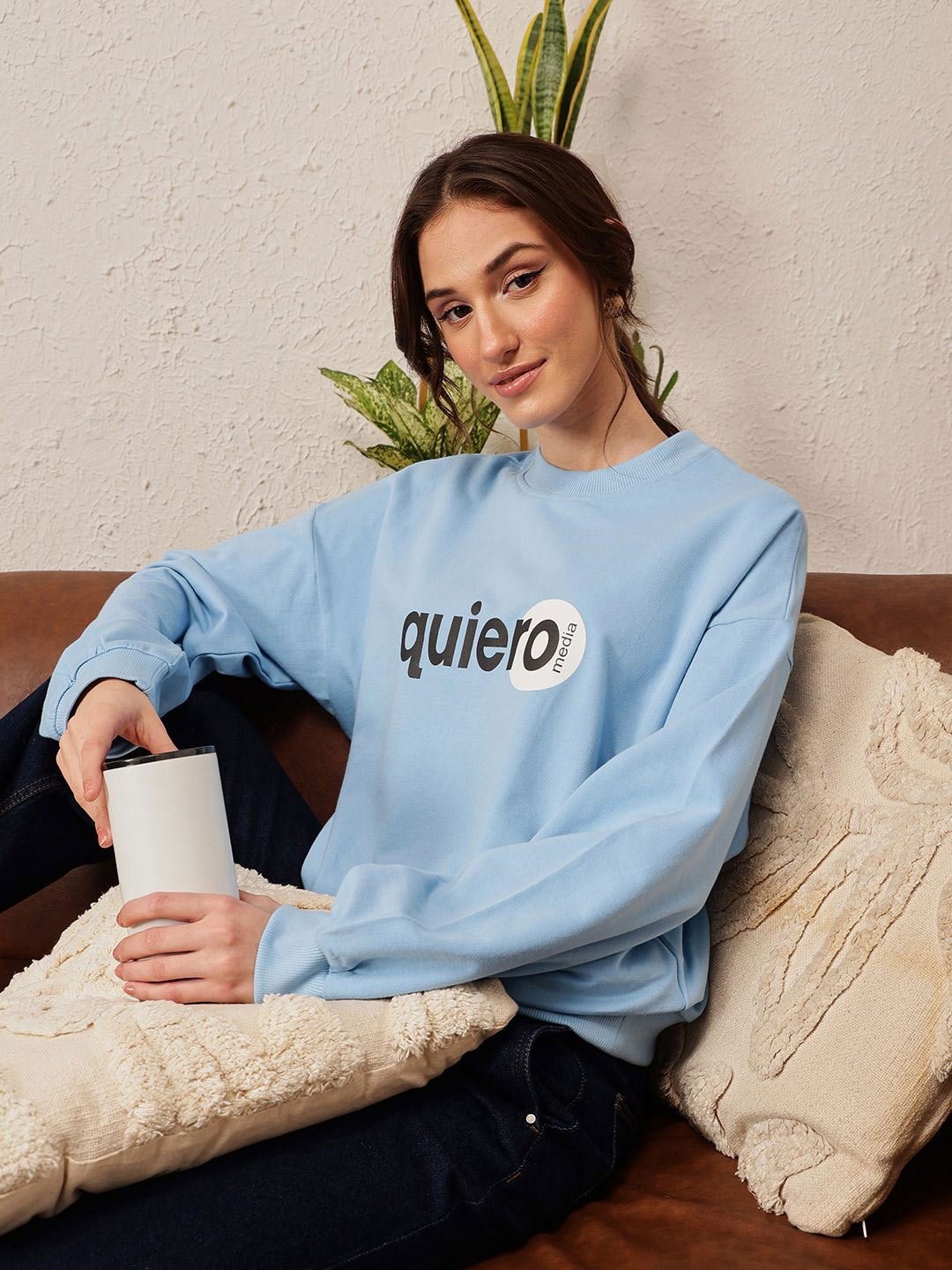 

QUIERO Women Printed Sweatshirt, Blue