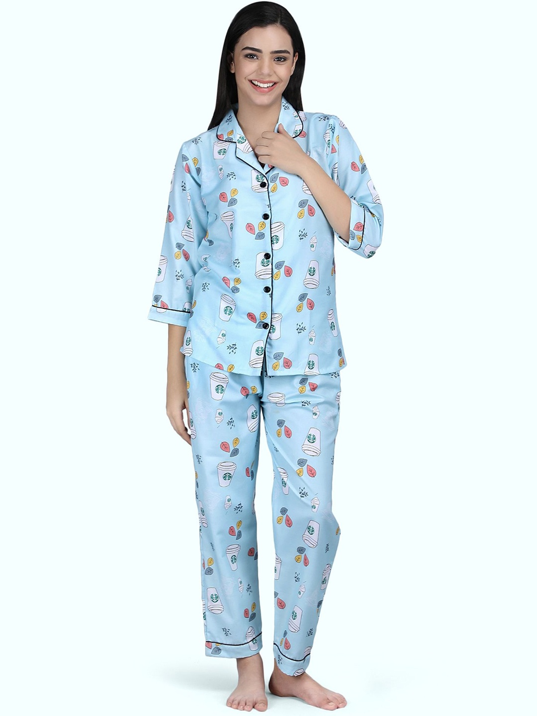 

ALL ABOUT HER Women Printed Night suit, Blue