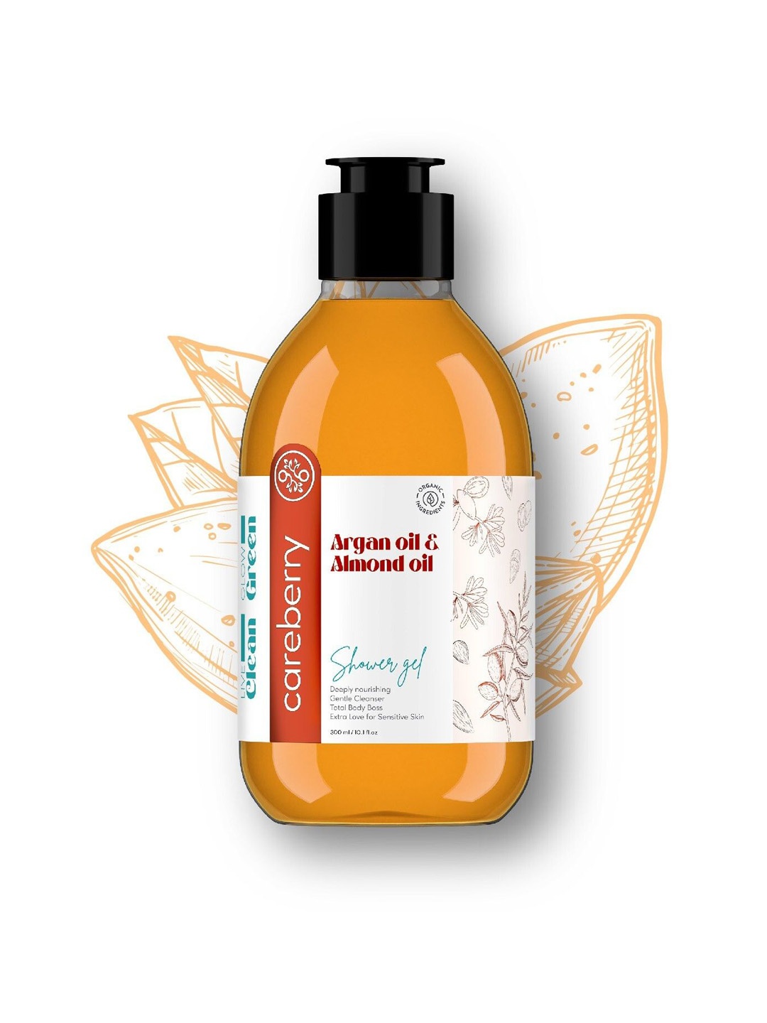 

careberry Argan Oil & Almond Oil Nourishing Shower Gel - 300 ml, Orange