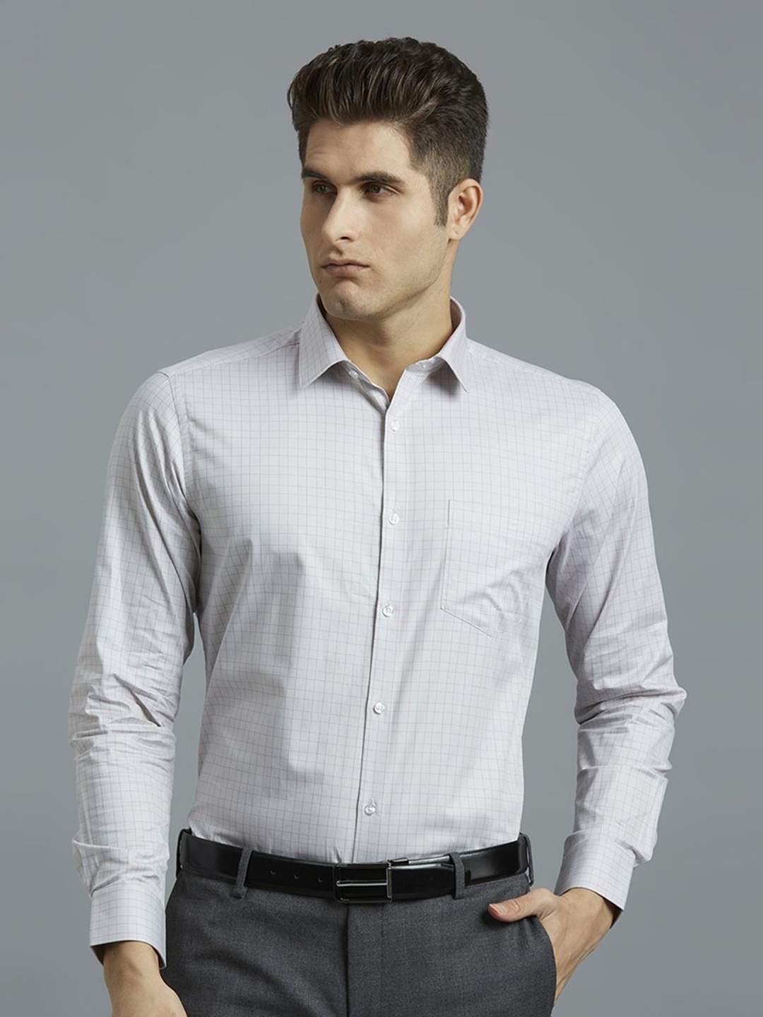 

Reid & Taylor Men Opaque Checked Formal Shirt, Grey