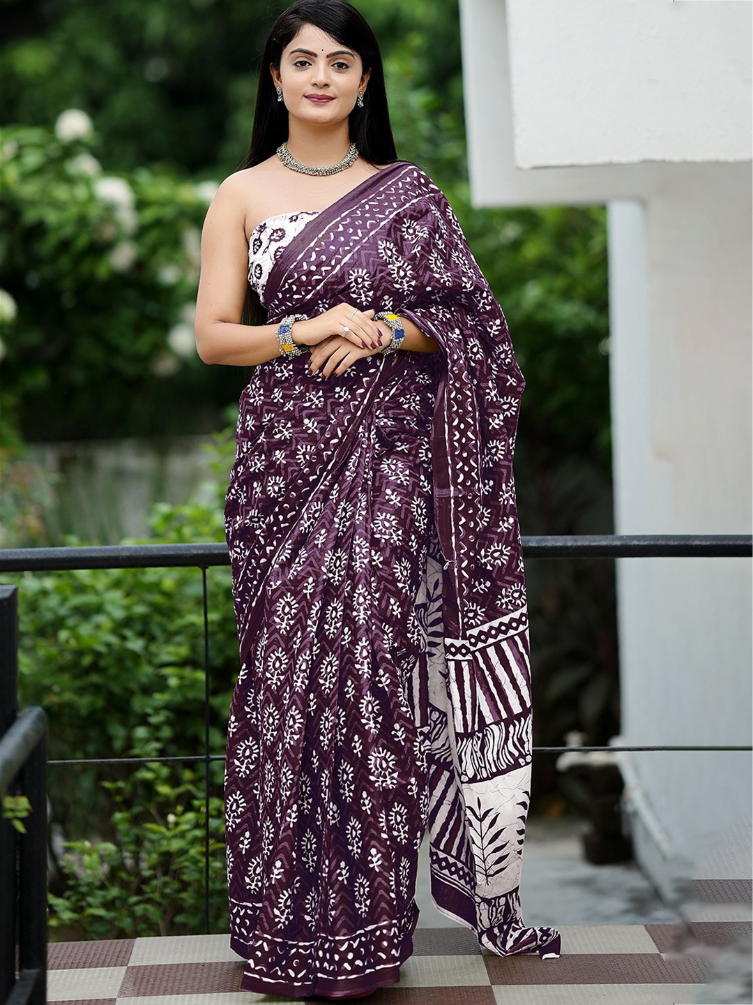 

HERE&NOW Pure Cotton Bhagalpuri Saree, Burgundy