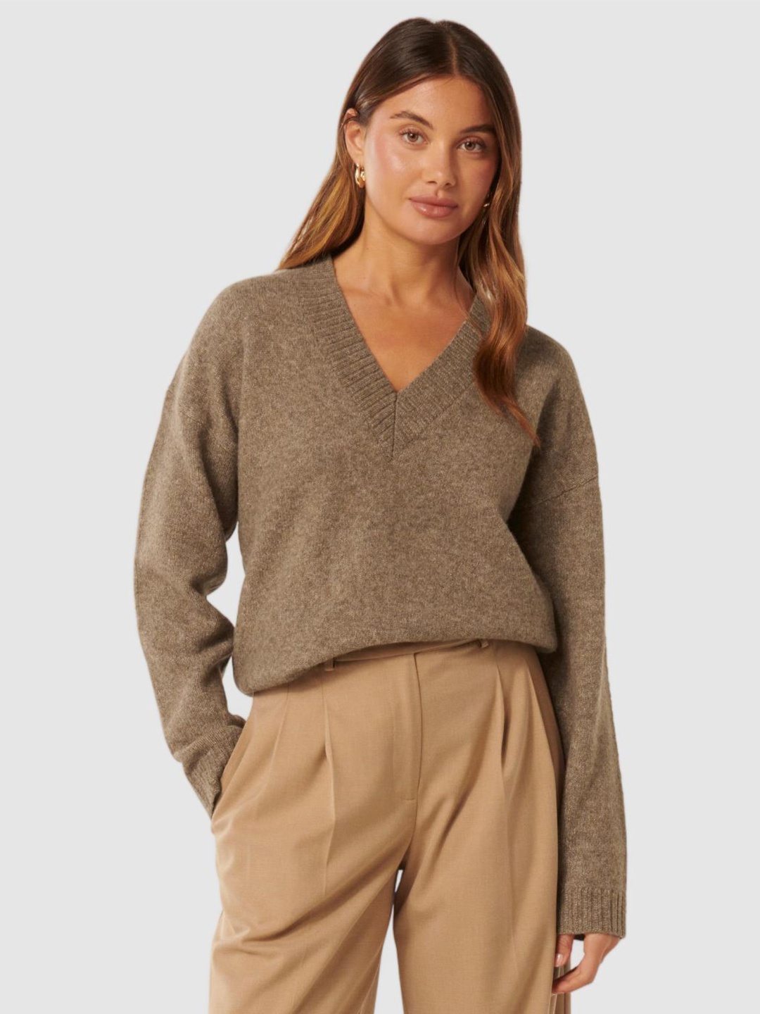 

Forever New Women Ribbed Pullover, Brown