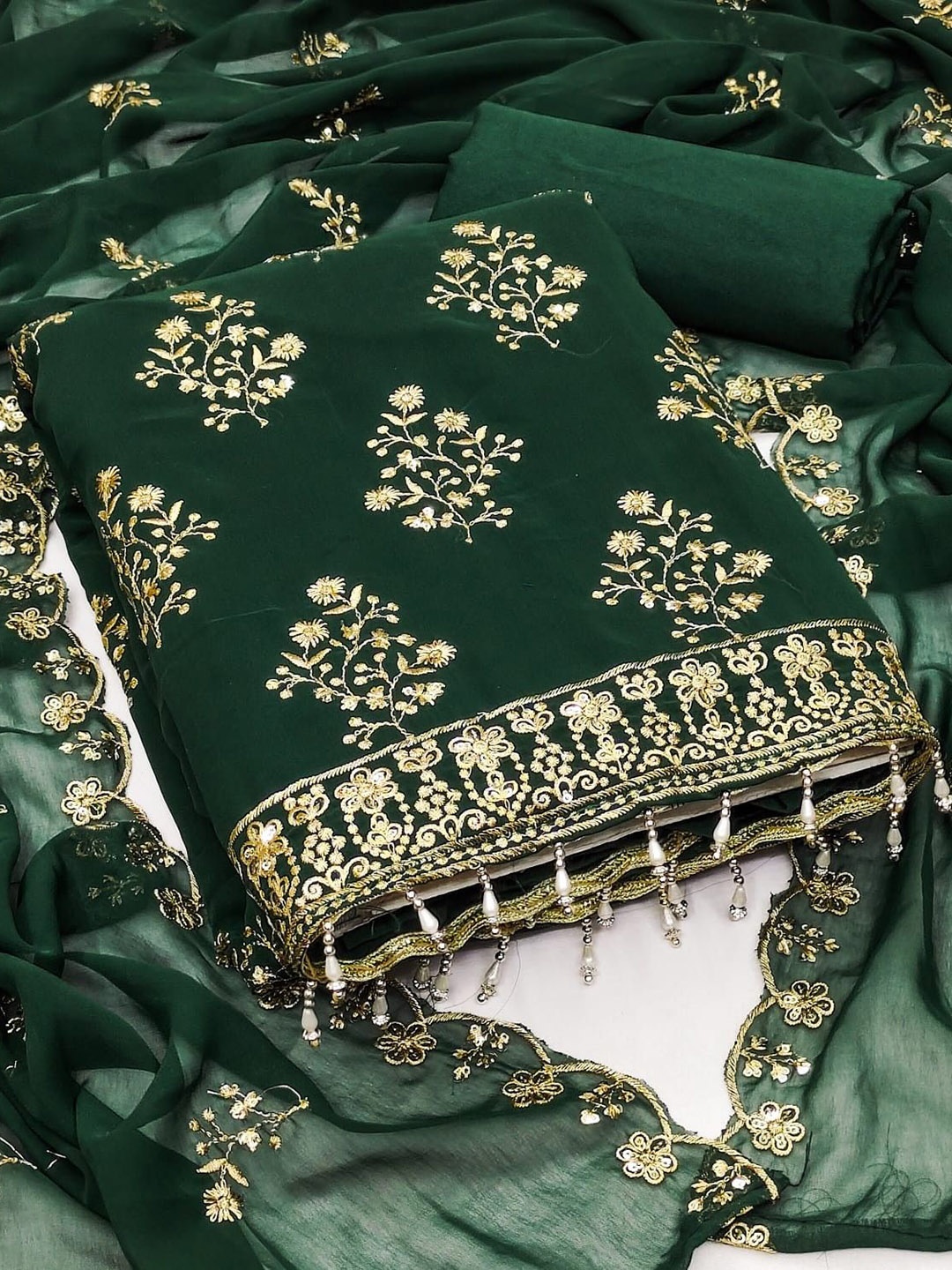 

mimi design Silk Georgette Unstitched Dress Material, Green