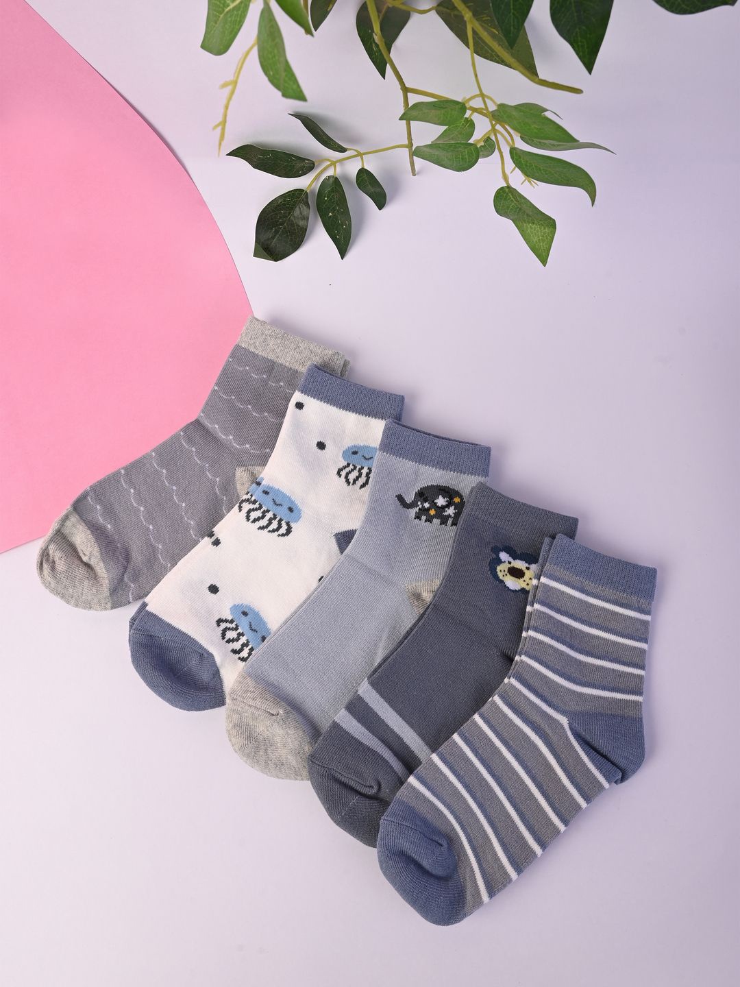 

BAESD Unisex Kids 5-Pcs Patterned Knee-Length Socks, Grey