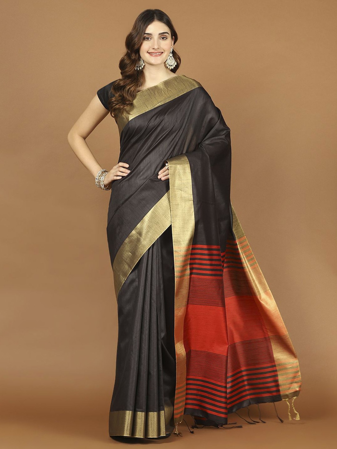 

Meena Bazaar Woven Design Zari Art Silk Saree, Black