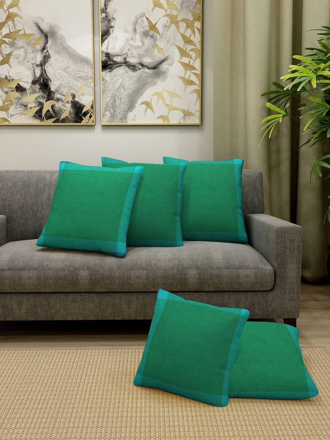 

Aura Green & Blue 5 Pieces Checked Square Cushion Covers