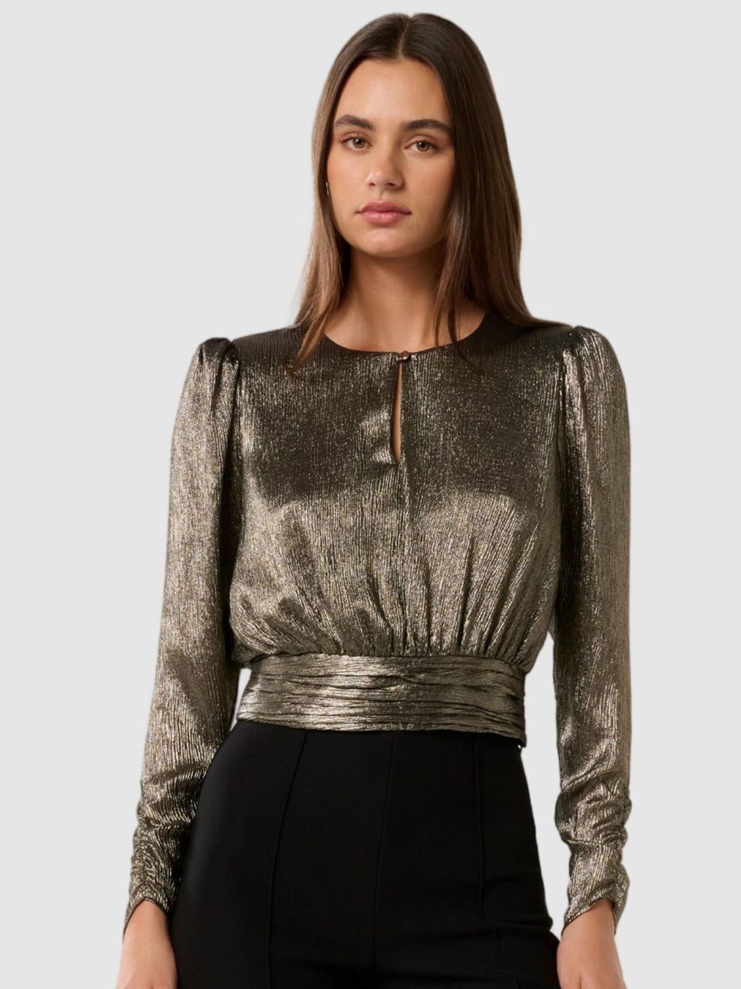 

Forever New Bishop Sleeves Crop Top, Gold