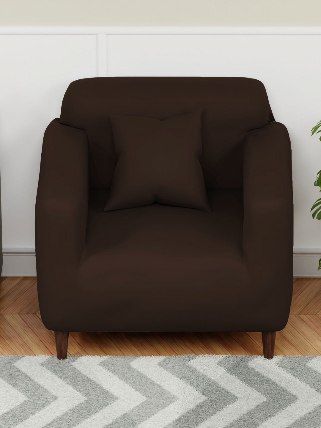 

Myntra Elegant Homes Brown Single Seater Sofa Cover With Cushion Cover
